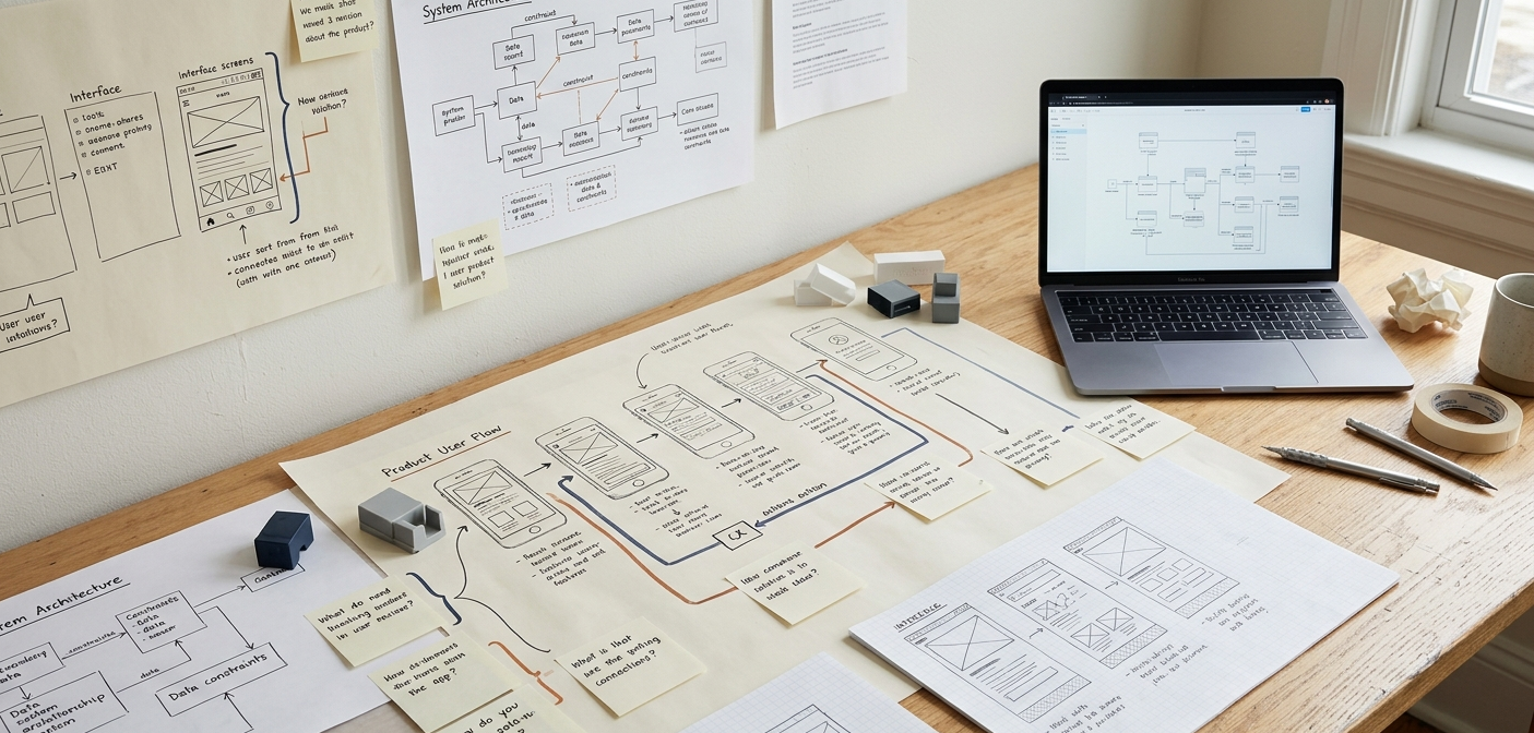 Discovery workspace with product notes, diagrams, and planning materials.